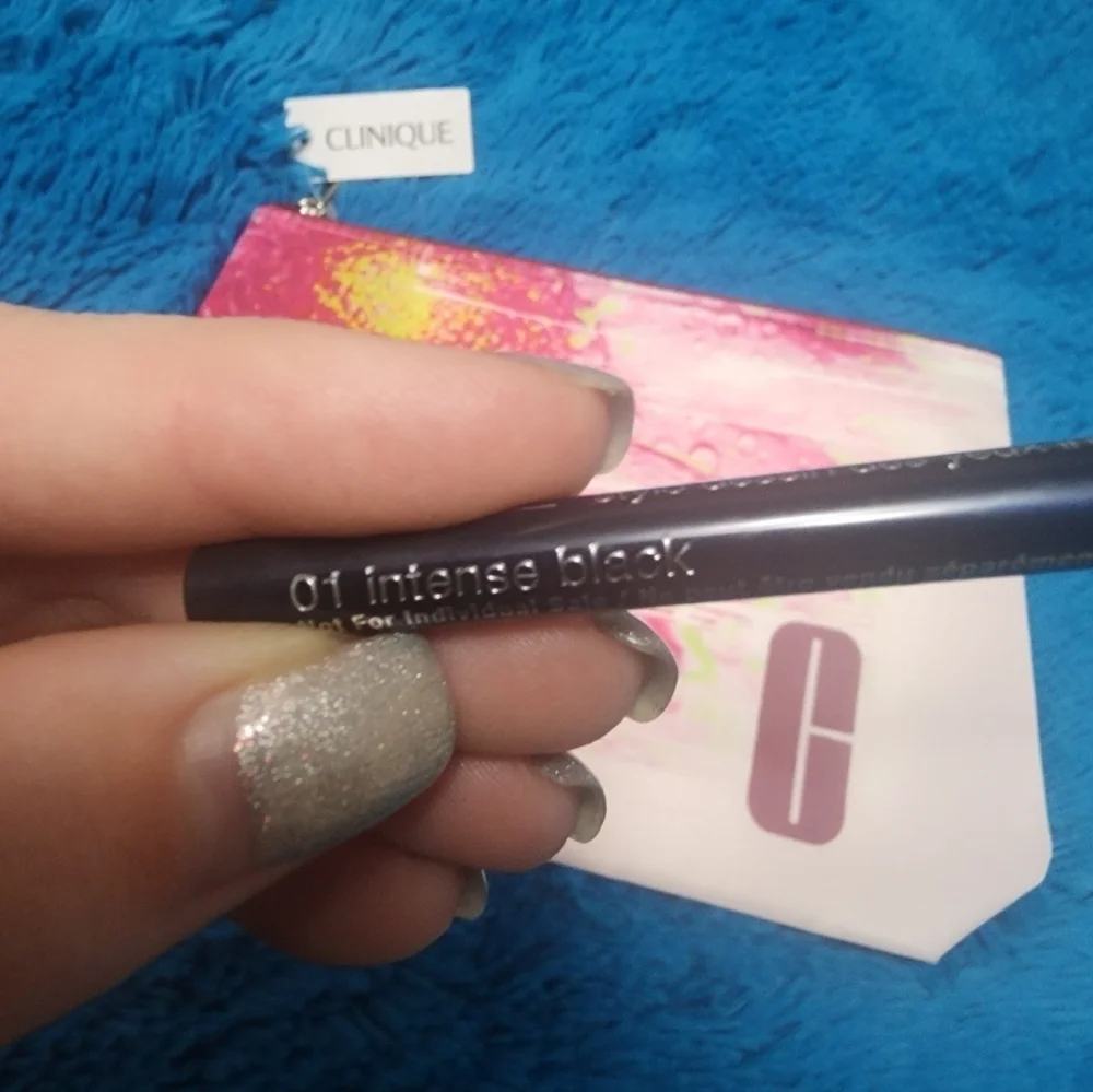 Clinique Pink Cosmetic Bag with Lipstick and Eyeliner-ALL NEW